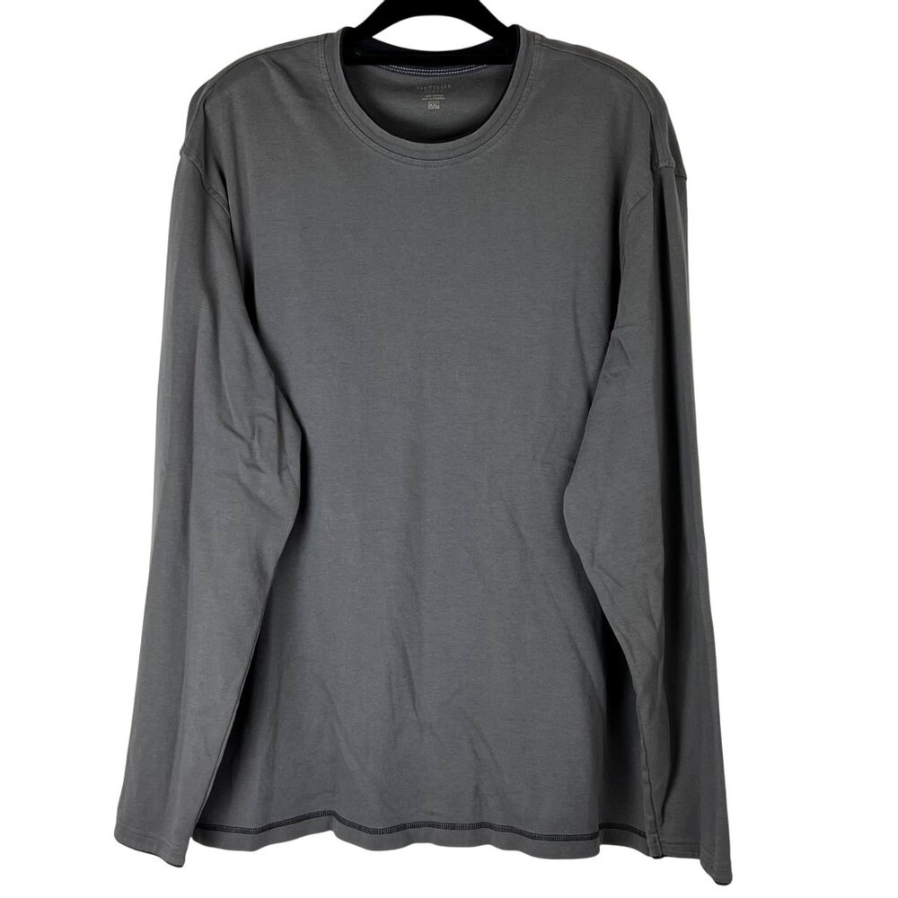 Van Heusen Sport Mens Gray/ Navy Blue Long Sleeve T-Shirt XXL 100% Cotton Crew